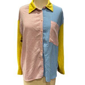 Love J Color Block Oversized Button Down Blouse – Size L (Oversized Fit)